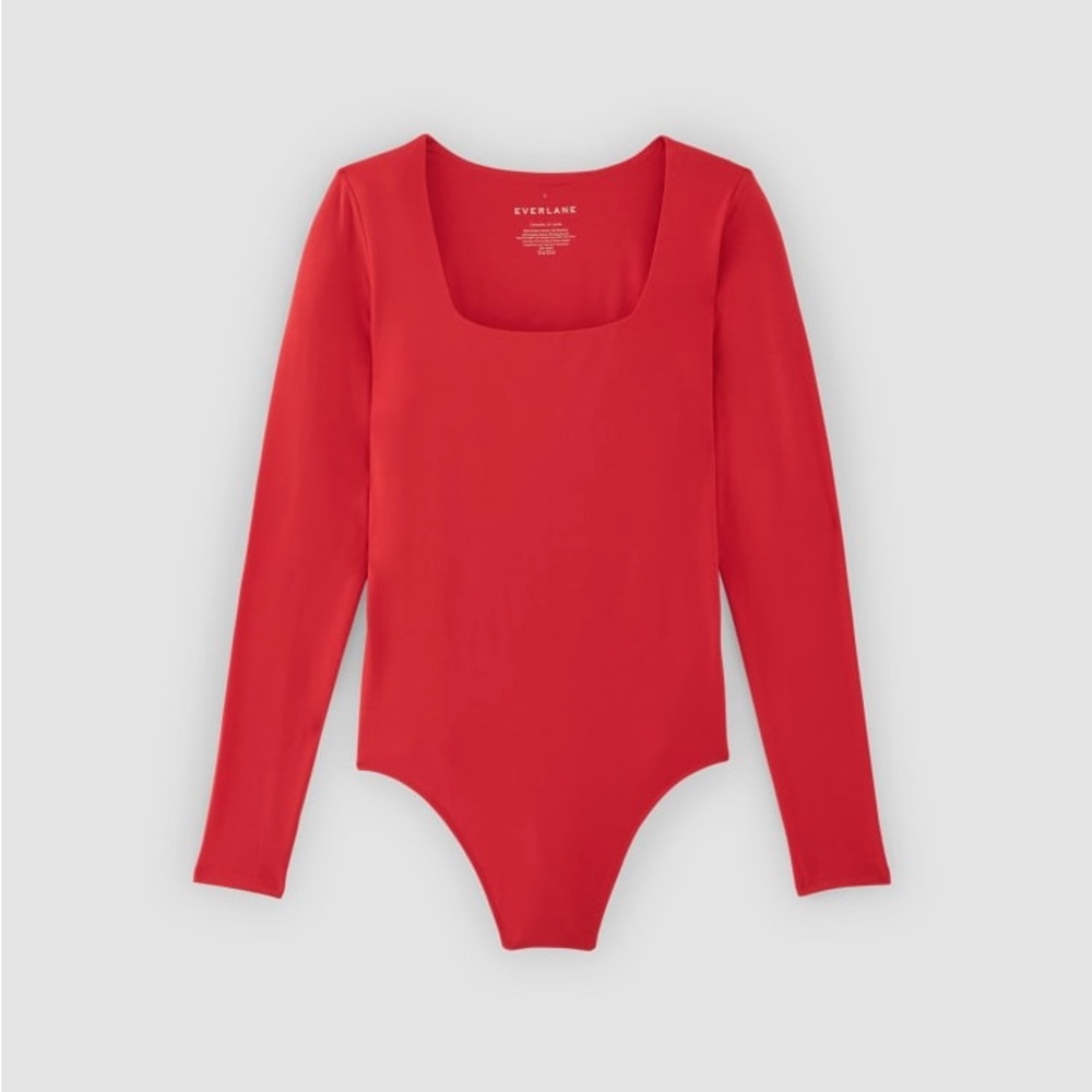 The Long-Sleeve Supima® Square-Neck Bodysuit- Red